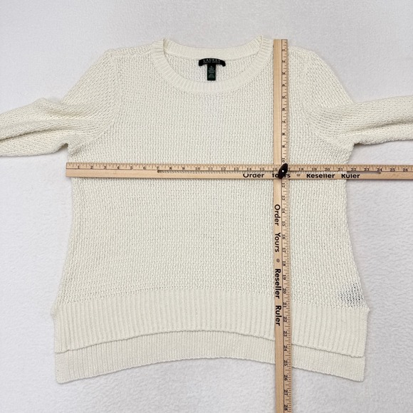 Lauren Ralph Lauren Sweater Womens XL Cream Knit Ribbed Hem Pullover Linen Blend - Picture 6 of 8